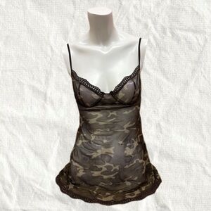 Y2K Camo Lace Bustier Chemise Mesh Sheer Medium